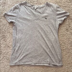 Lacoste Women's Light Gray V-Neck Short Sleeve Tee